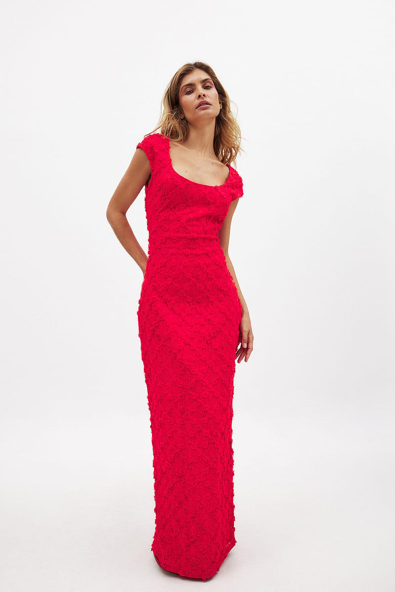 Open Back Lace Maxi Dress - Red