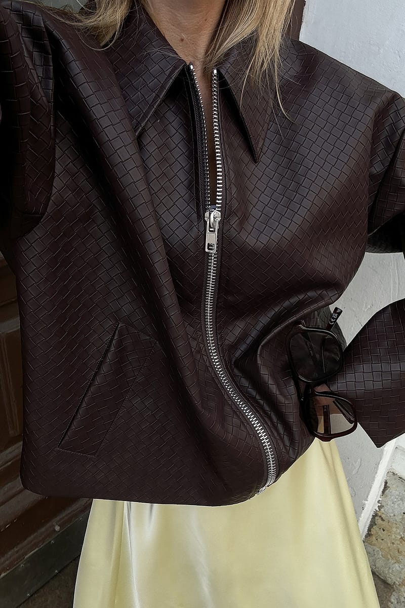 Braided Pu Jacket - Brown