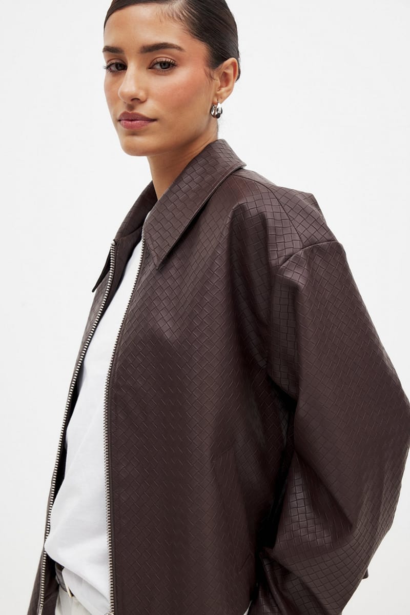 Braided Pu Jacket - Brown