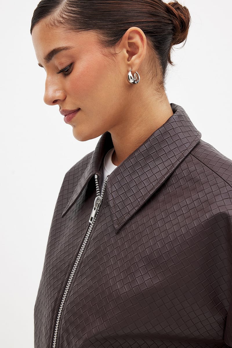 Braided Pu Jacket - Brown - NA-KD