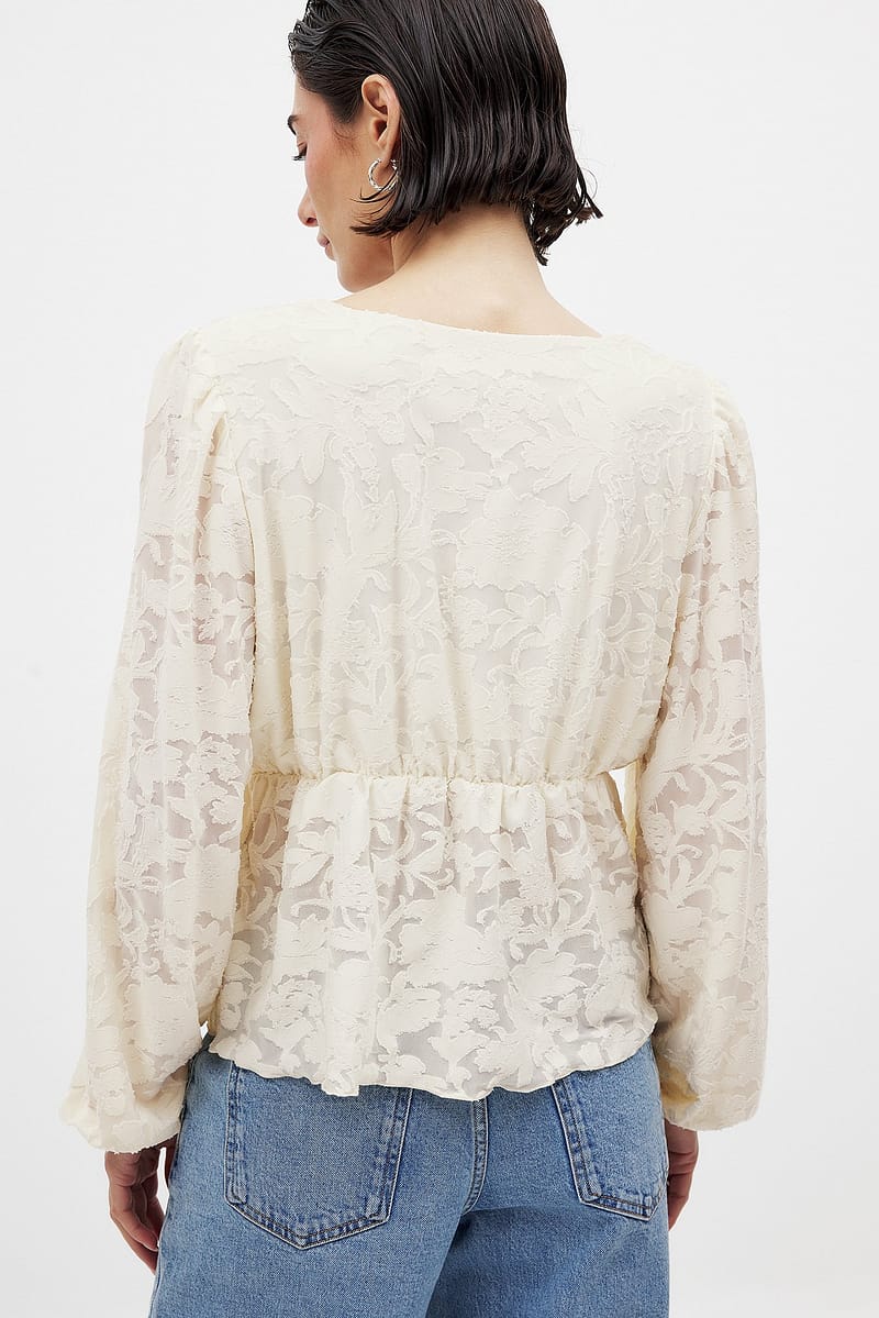 Burn Out Puff Sleeve Top - Offwhite
