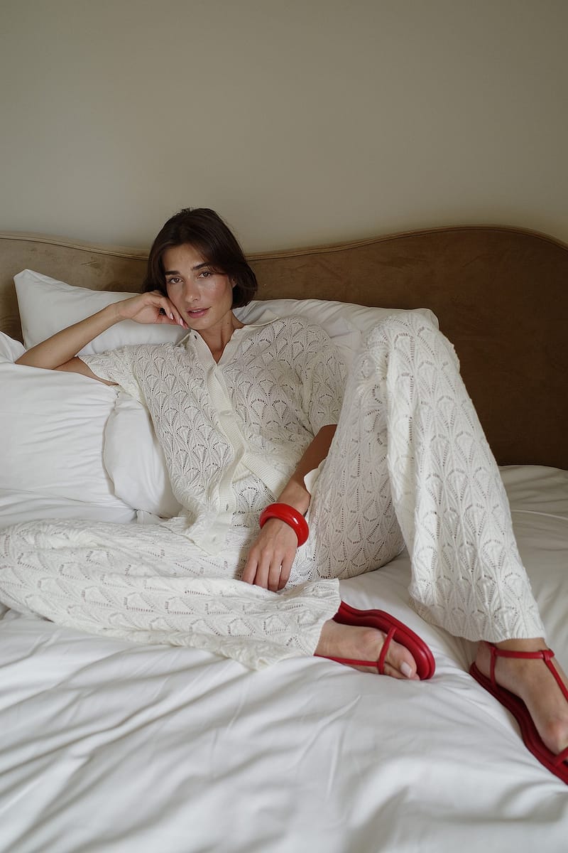 Knitted Crochet Trousers - Offwhite