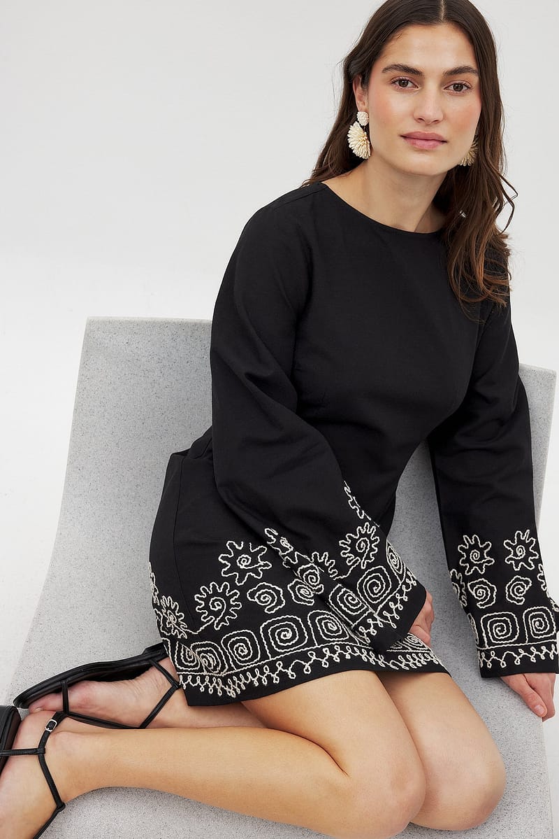 Long Sleeve Embroidered Mini Dress