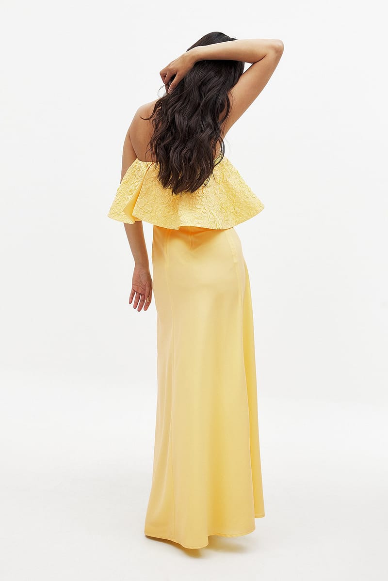 Jacquard Bandeau Volume Maxi Dress - Yellow