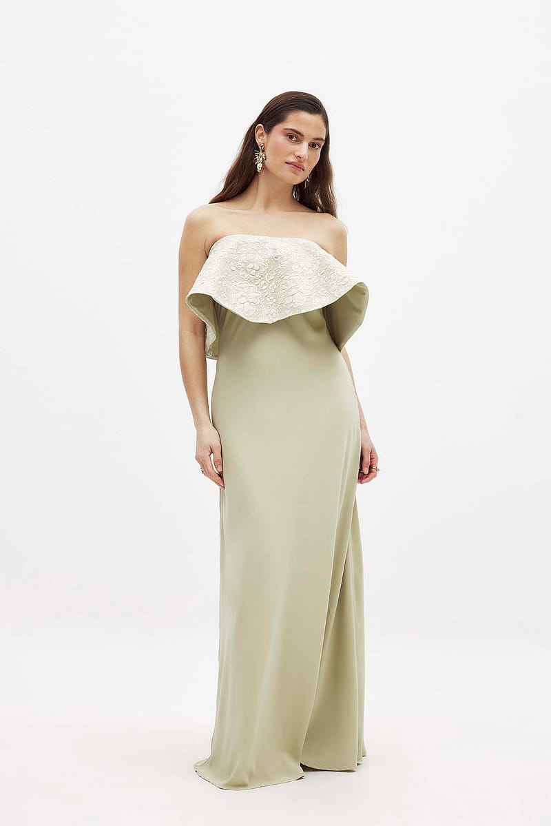 Jacquard Bandeau Volume Maxi Dress - Light Green
