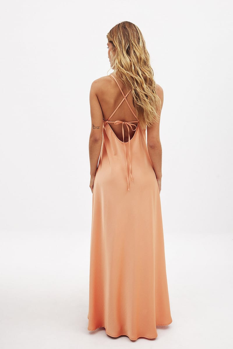 Satin Tie Back Volume Dress
