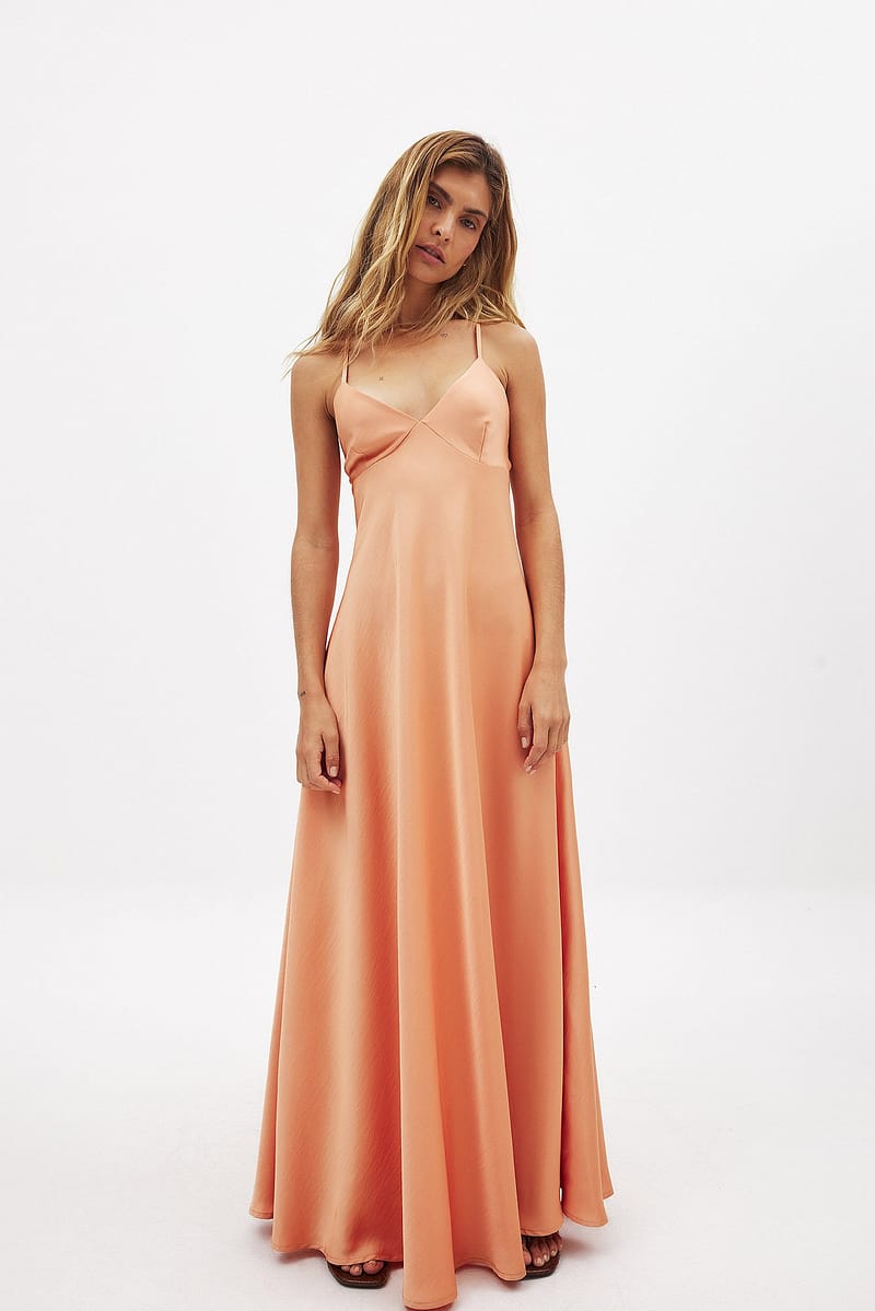 Satin Tie Back Volume Dress