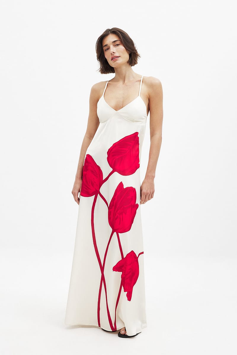 Satin Tie Back Volume Dress - Flower