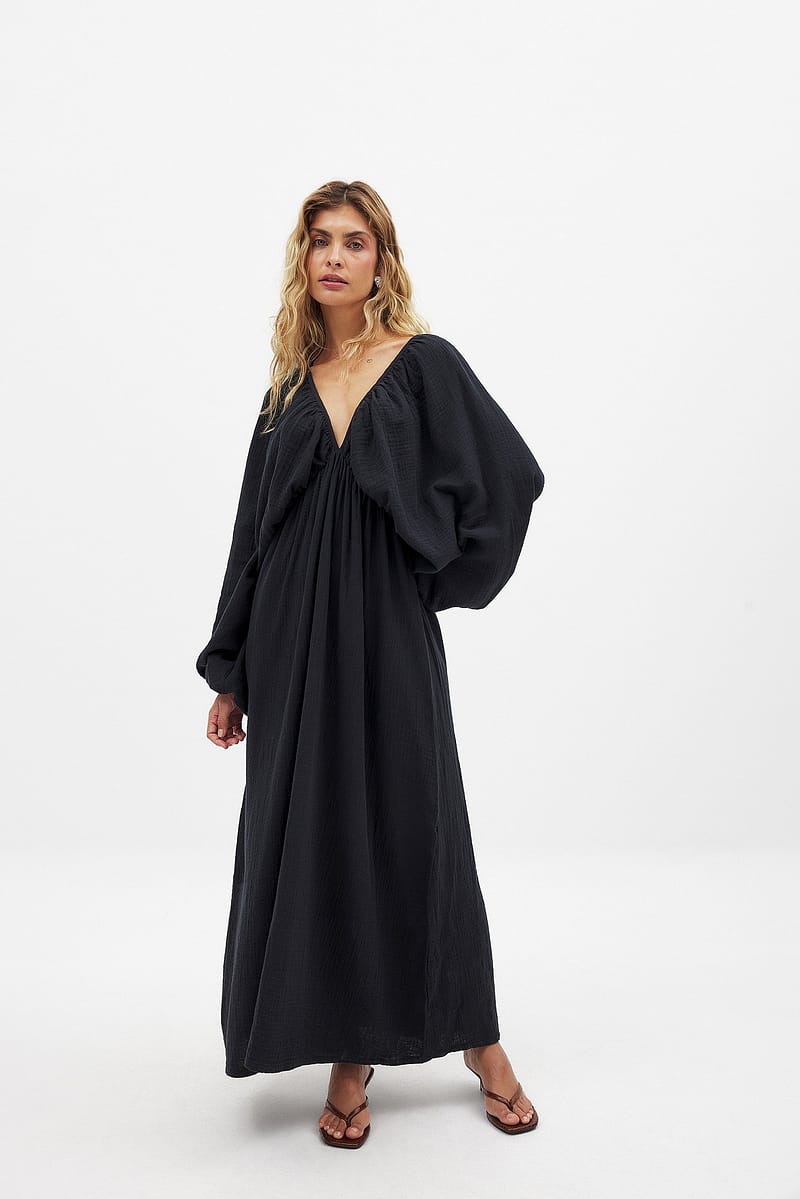 Soft Cotton V Neck Midi Dress