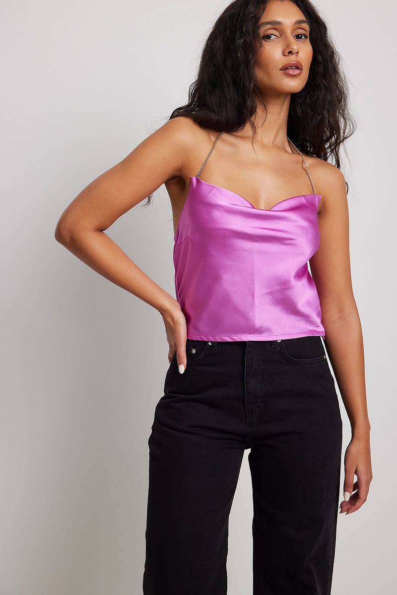 Chain Detail Waterfall Front Top - Pink