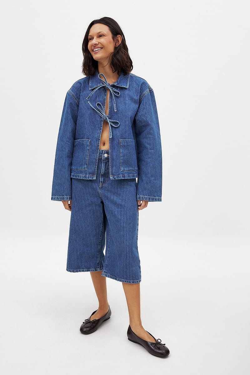 Pinstriped Denim Shorts - Stripe / Blue
