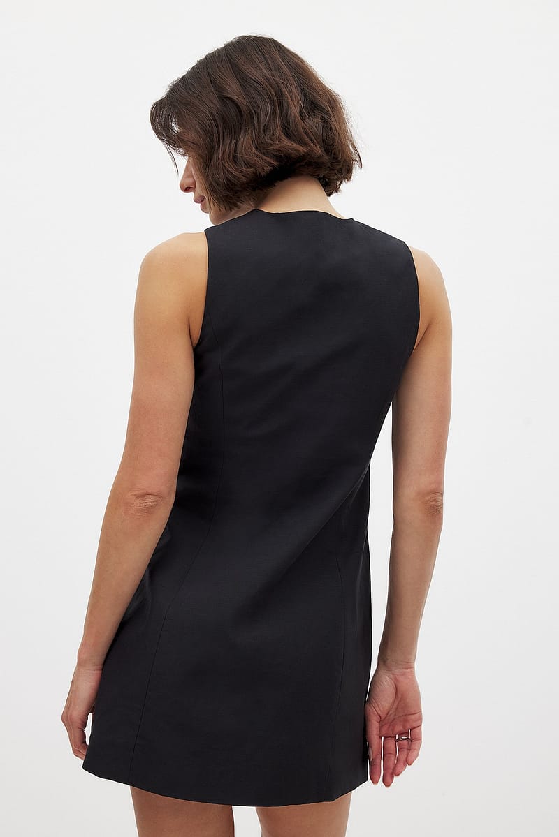 Linen Blend Vest Mini Dress - Black