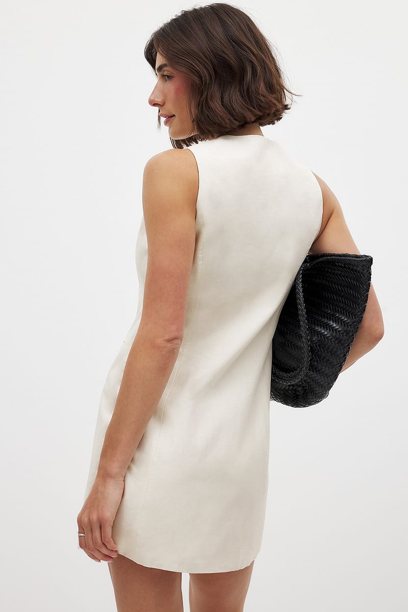 Linen Blend Vest Mini Dress - Offwhite