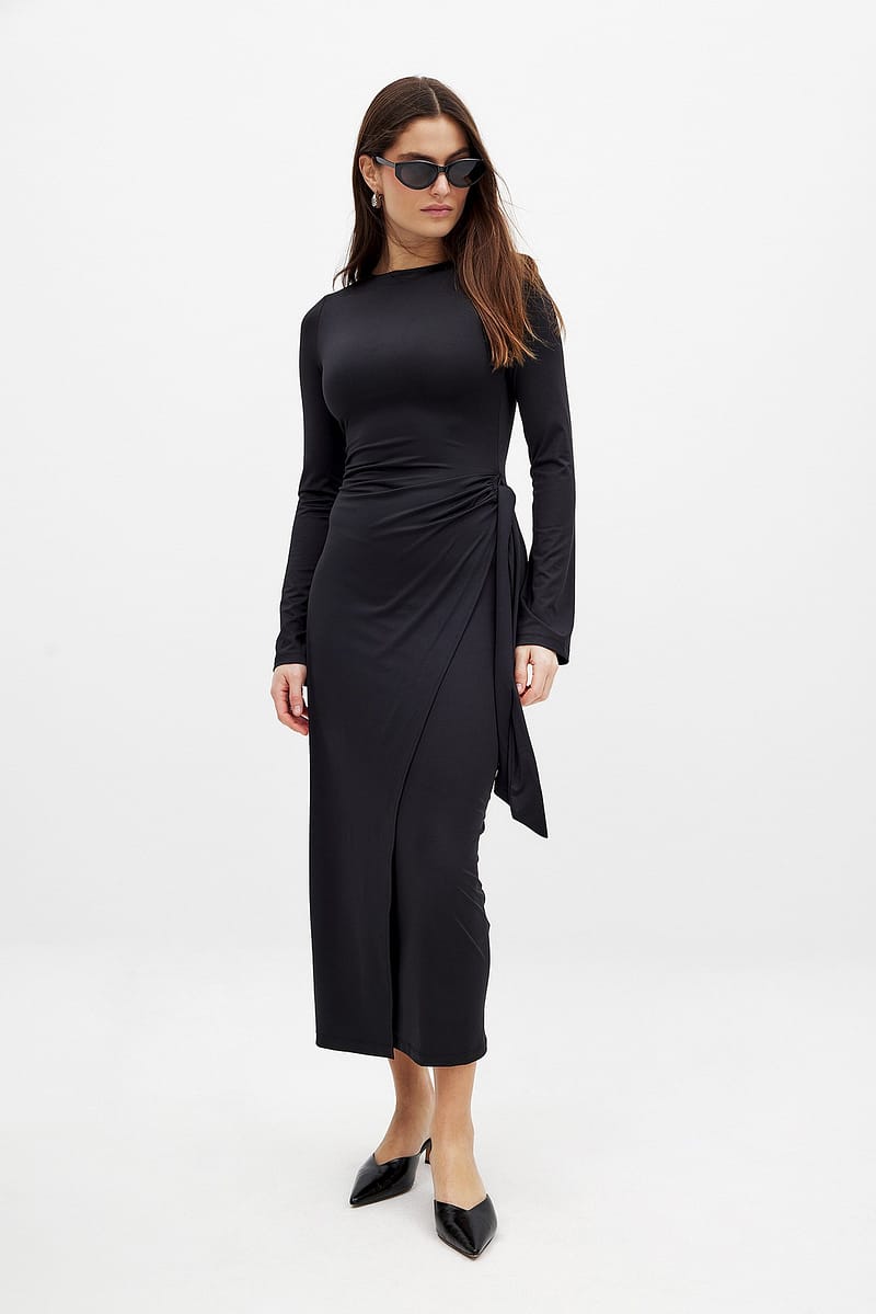 Overlap Midi Dress - Black