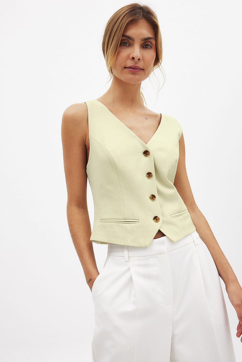 Tailored Open Back Vest Top - Light Green