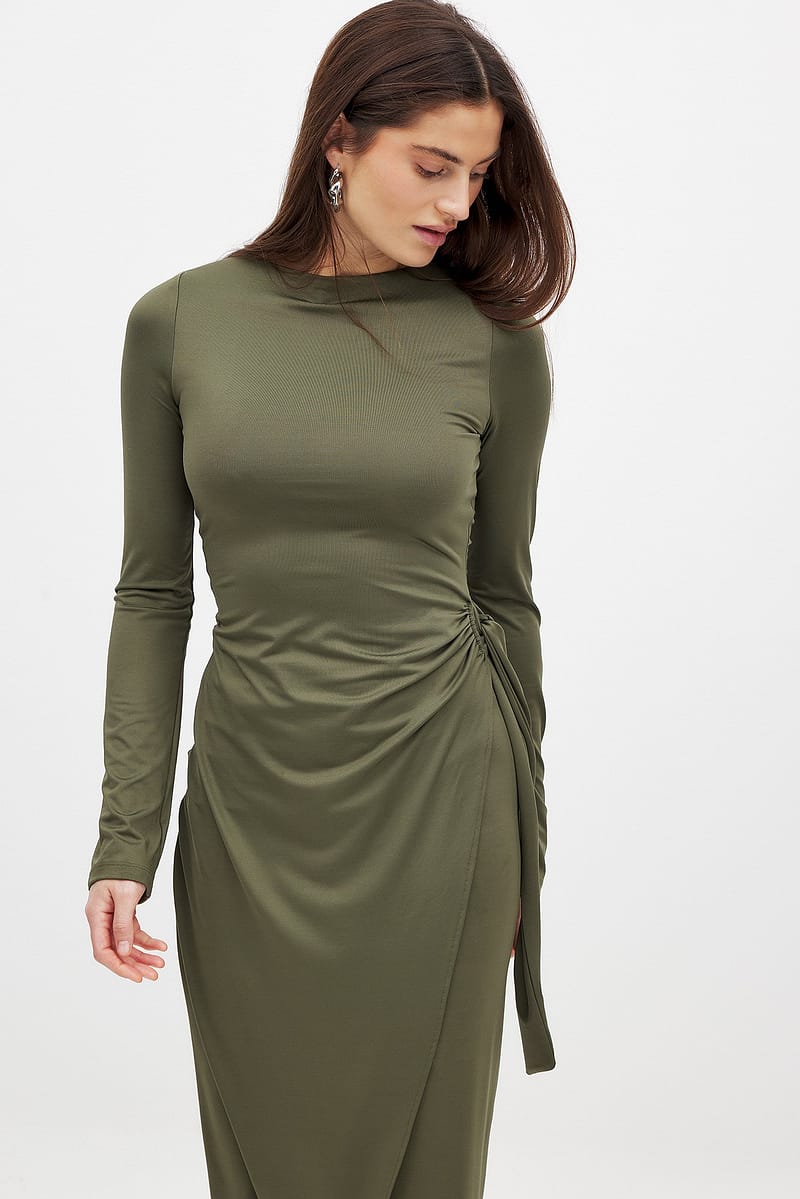 Overlap Midi Dress - Khaki Green