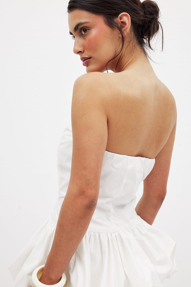 Cotton Bubble Hem Bandeau Top - White