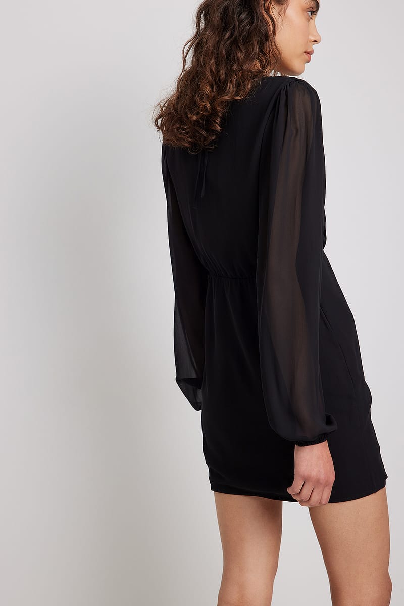 Gathered V-neck Mini Dress