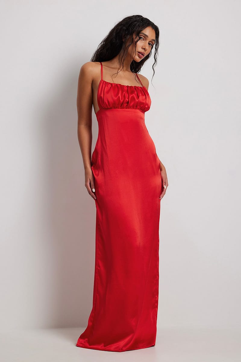 Ruched Satin Maxi Dress