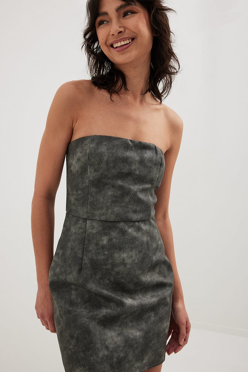 Bandeau Matte Pu Mini Dress - Grey