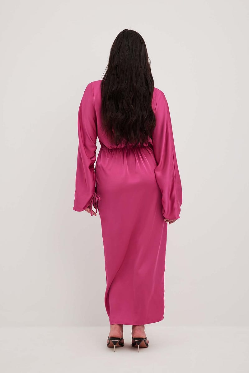 Satin Overlap Tie Sleeve Maxi Dress