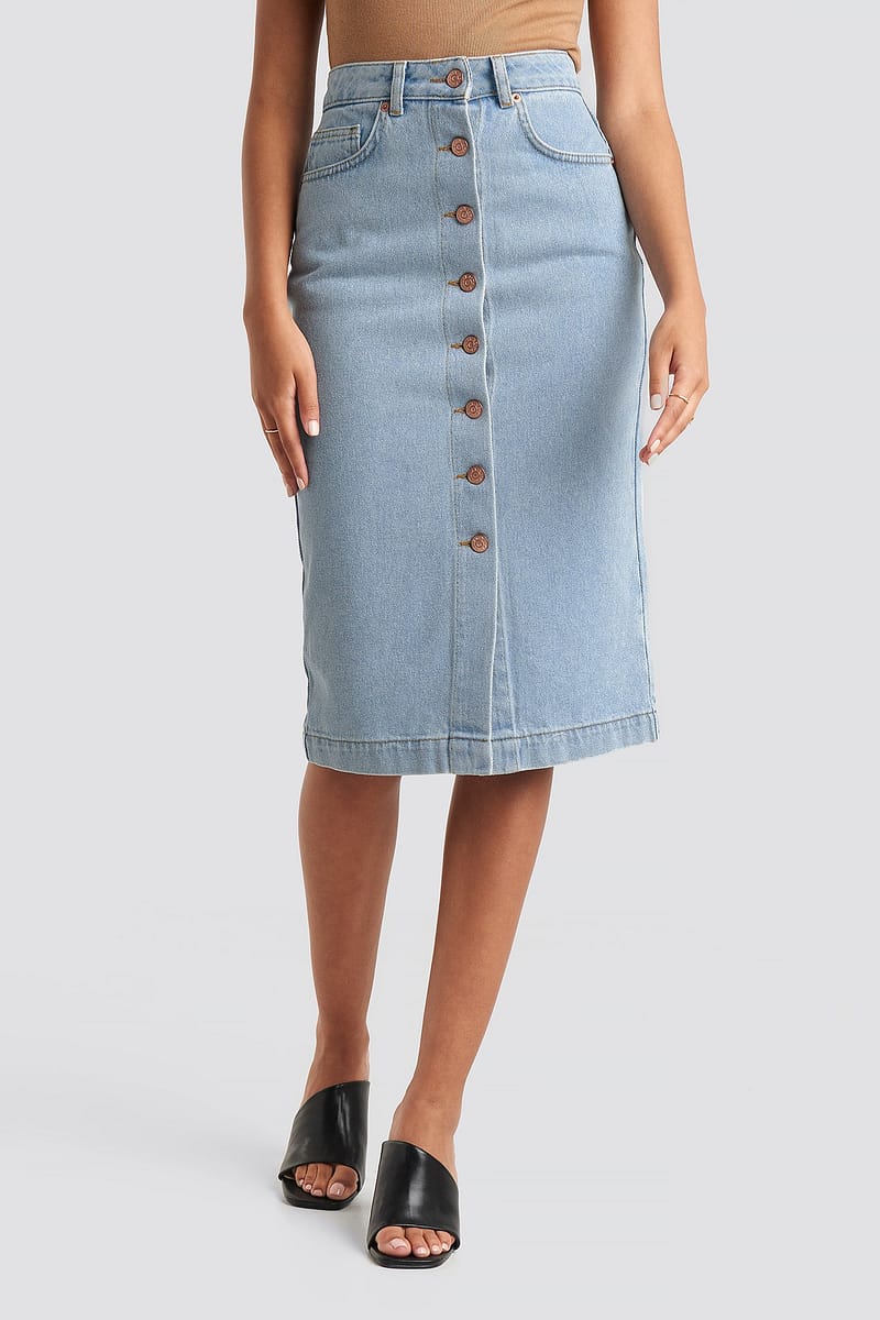 Button Up Denim Midi Skirt