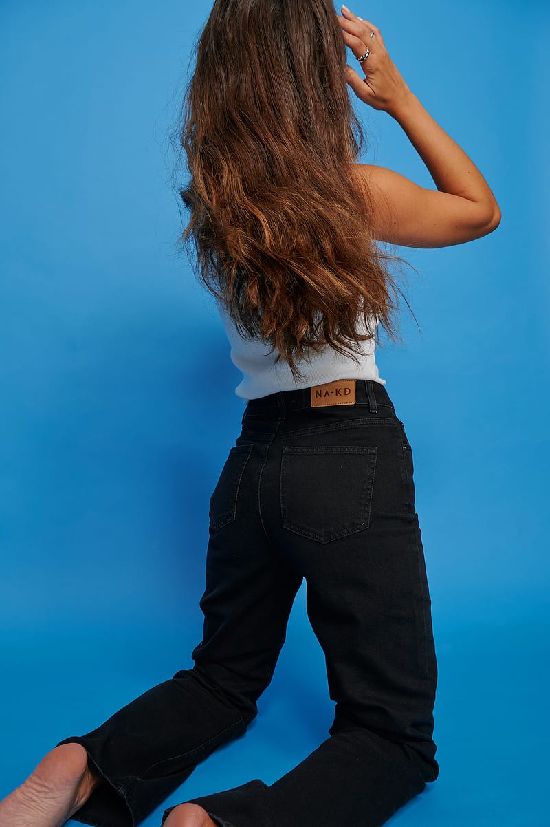 Asymmetric Closure Wide Leg Jeans