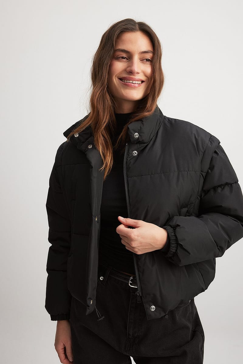 Detachable Sleeve Padded Jacket - Black