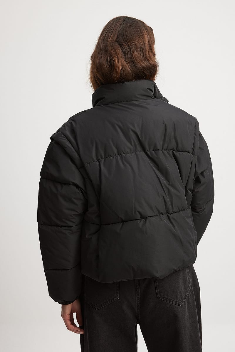 Detachable Sleeve Padded Jacket - Black