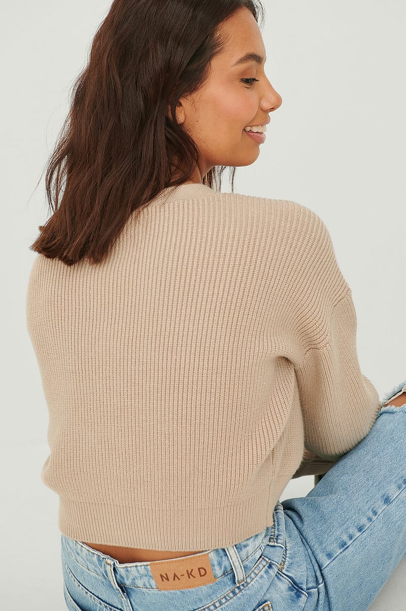 Ribbed Knitted Pearl Button Cardigan