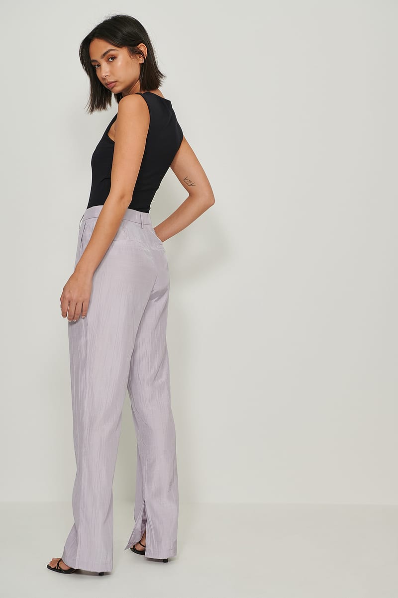 Structured Flowy Side Slit Pants