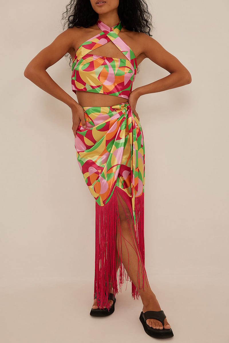 Draped Fringe Detailed Maxi Skirt - Multicolor