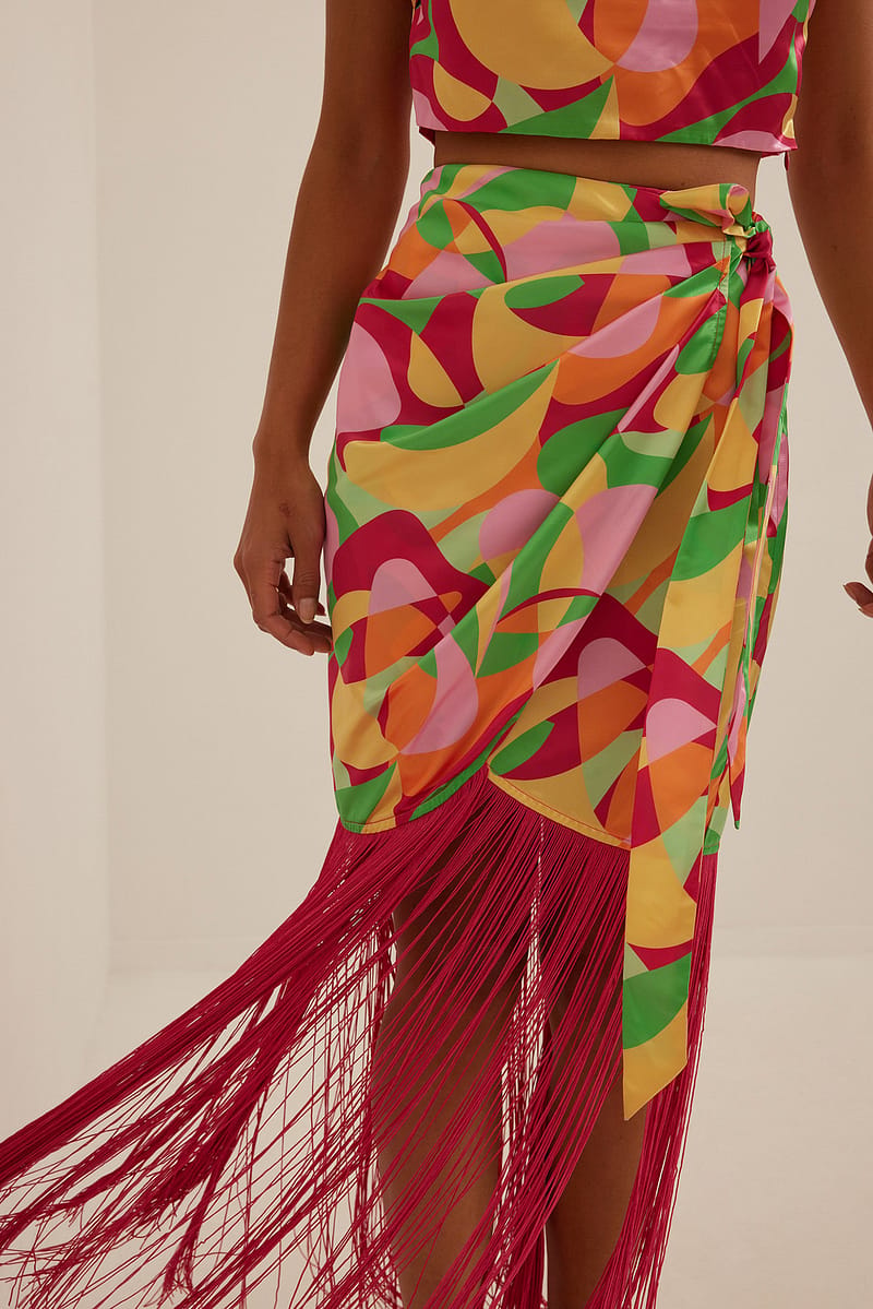Draped Fringe Detailed Maxi Skirt - Multicolor