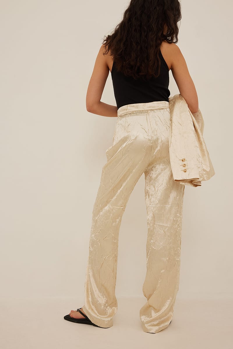 Crinkled High Wait Satin Pants