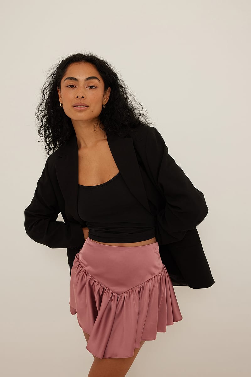 V-shaped Flowy Mini Satin Skirt