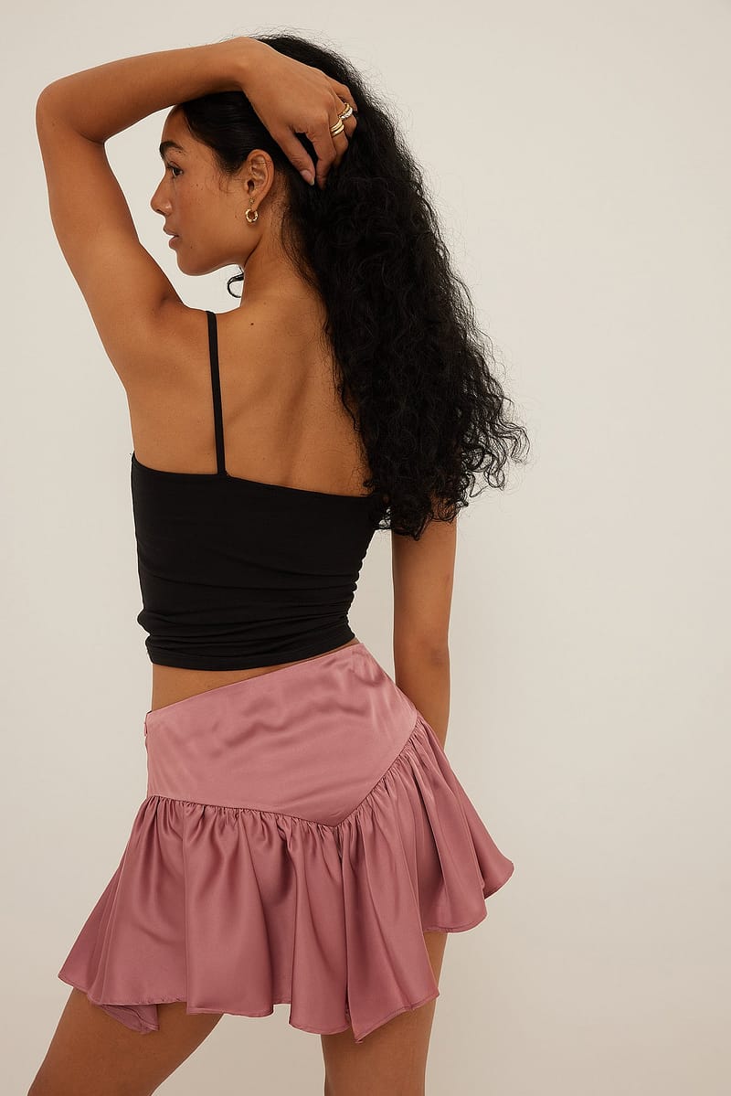 V-shaped Flowy Mini Satin Skirt
