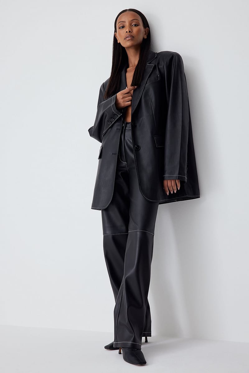 Contrast PU Pants - Black