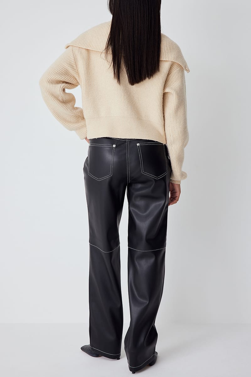 Contrast PU Pants - Black