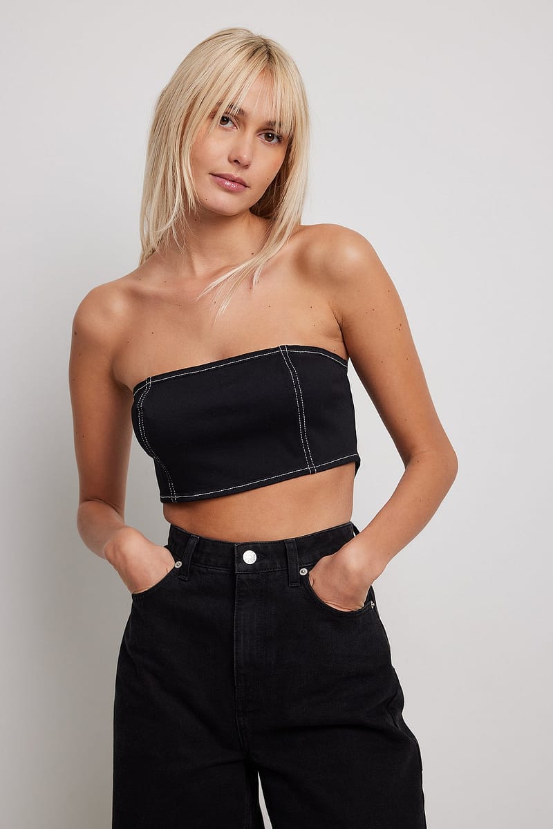 Contrast Seam Corset Denim Top