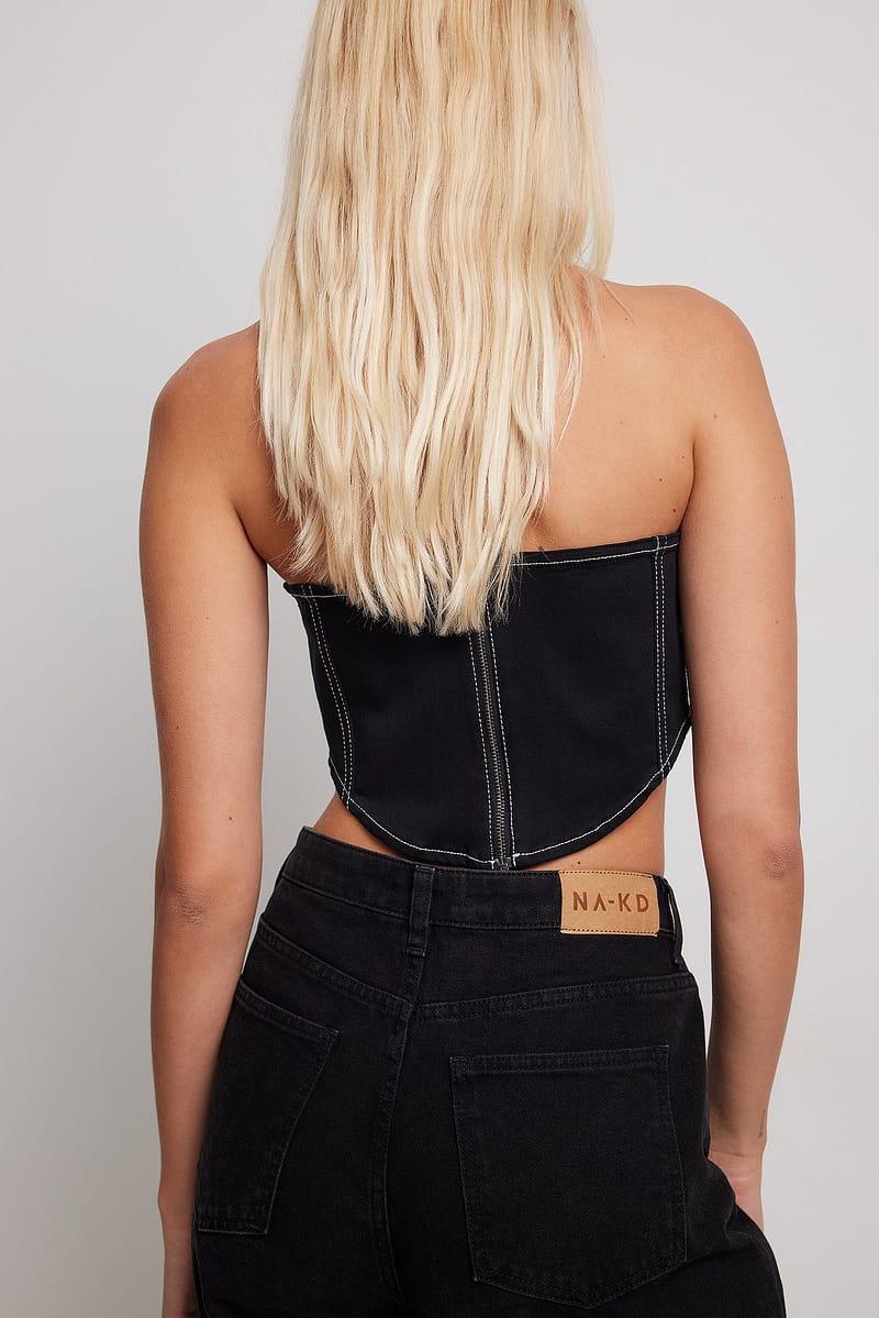 Contrast Seam Corset Denim Top