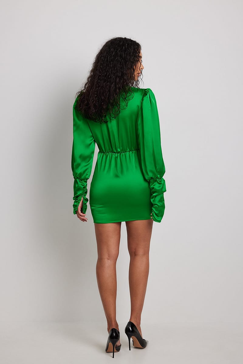 Balloon Sleeve V-neck Mini Dress