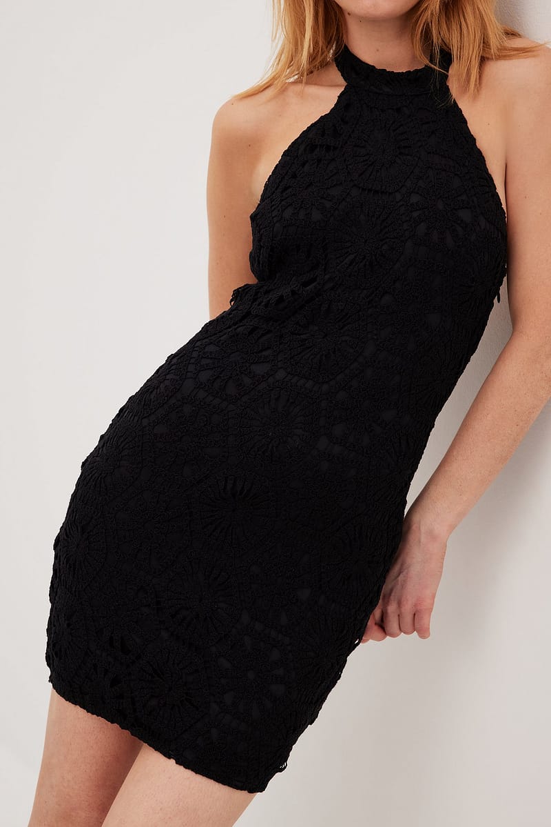 Crochet Knitted Halterneck Mini Dress