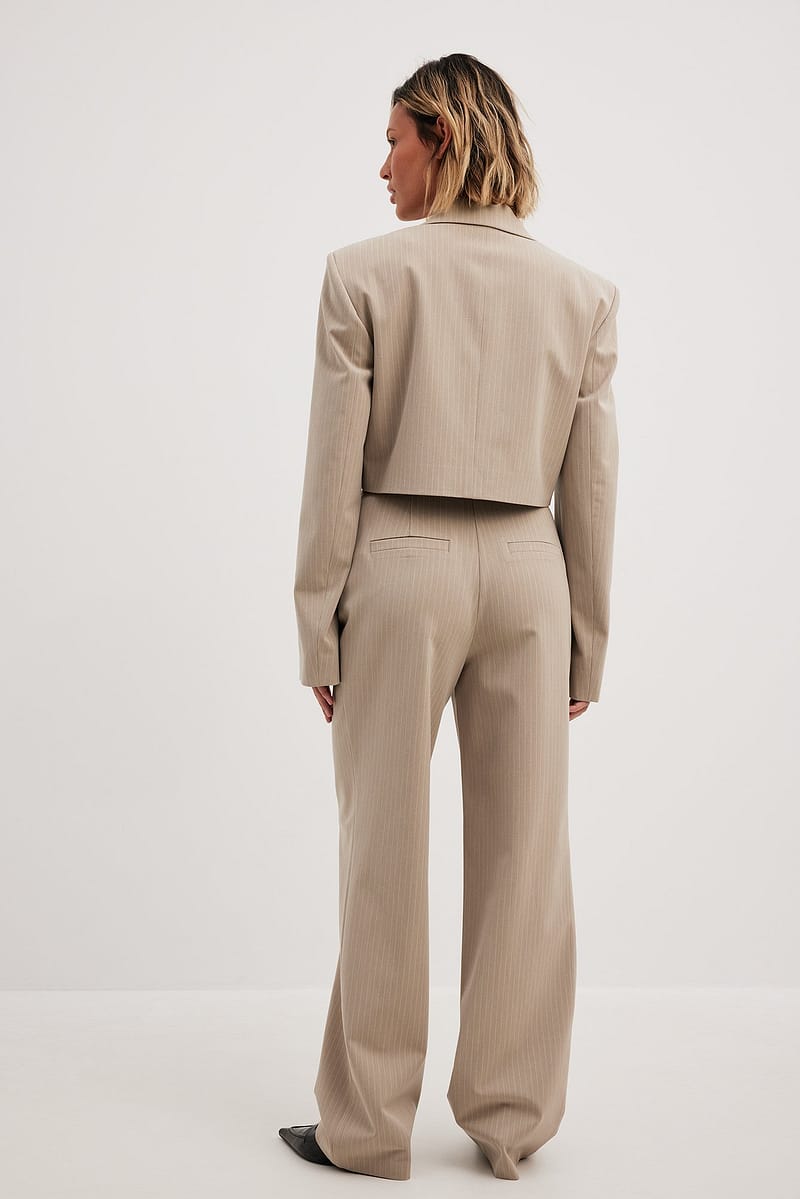 High Waist Pinstriped Straight Leg Suit Pants