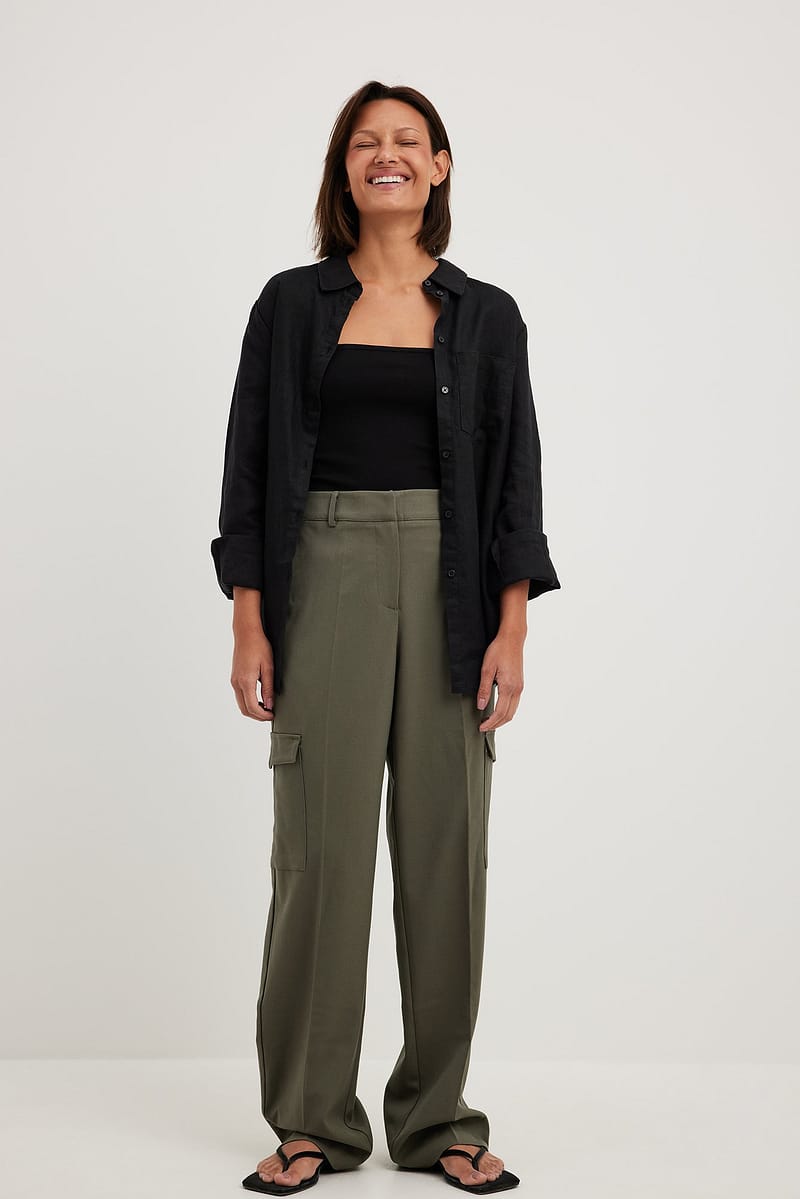 Mid Waist Cargo Suit Pants