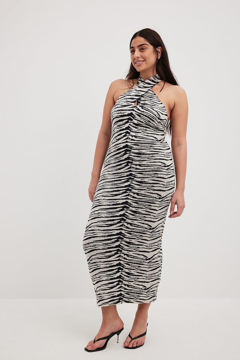 Front Cross Zebra Knitted Dress