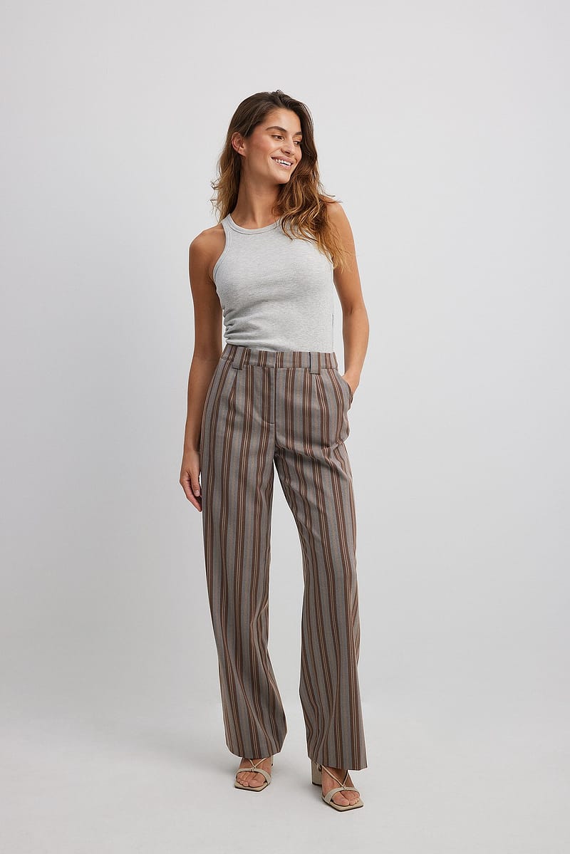 Mid Waist Striped Suit Pants