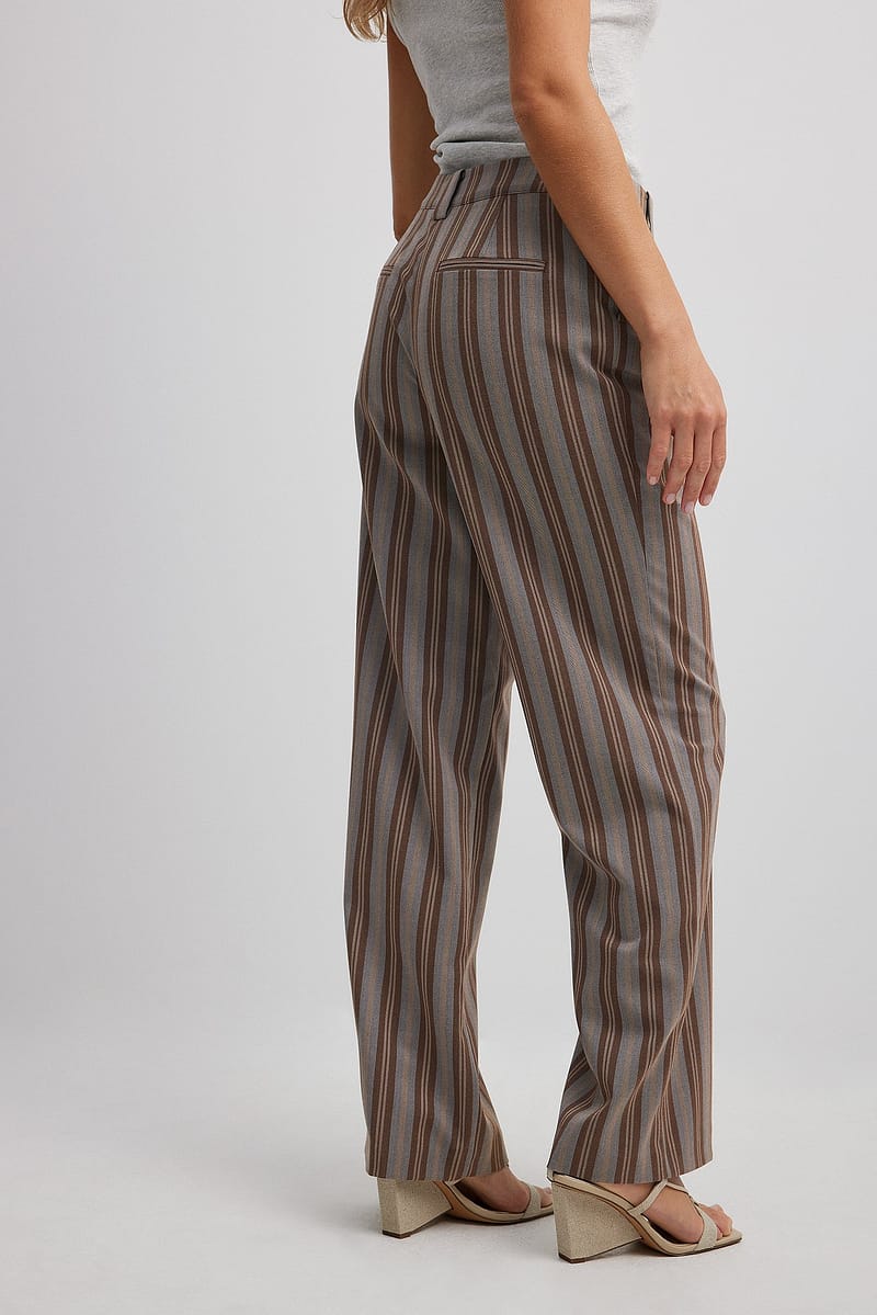 Mid Waist Striped Suit Pants