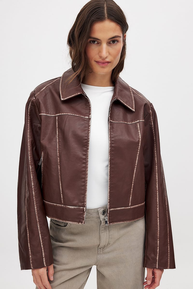 Washed Out Detailed Pu Jacket