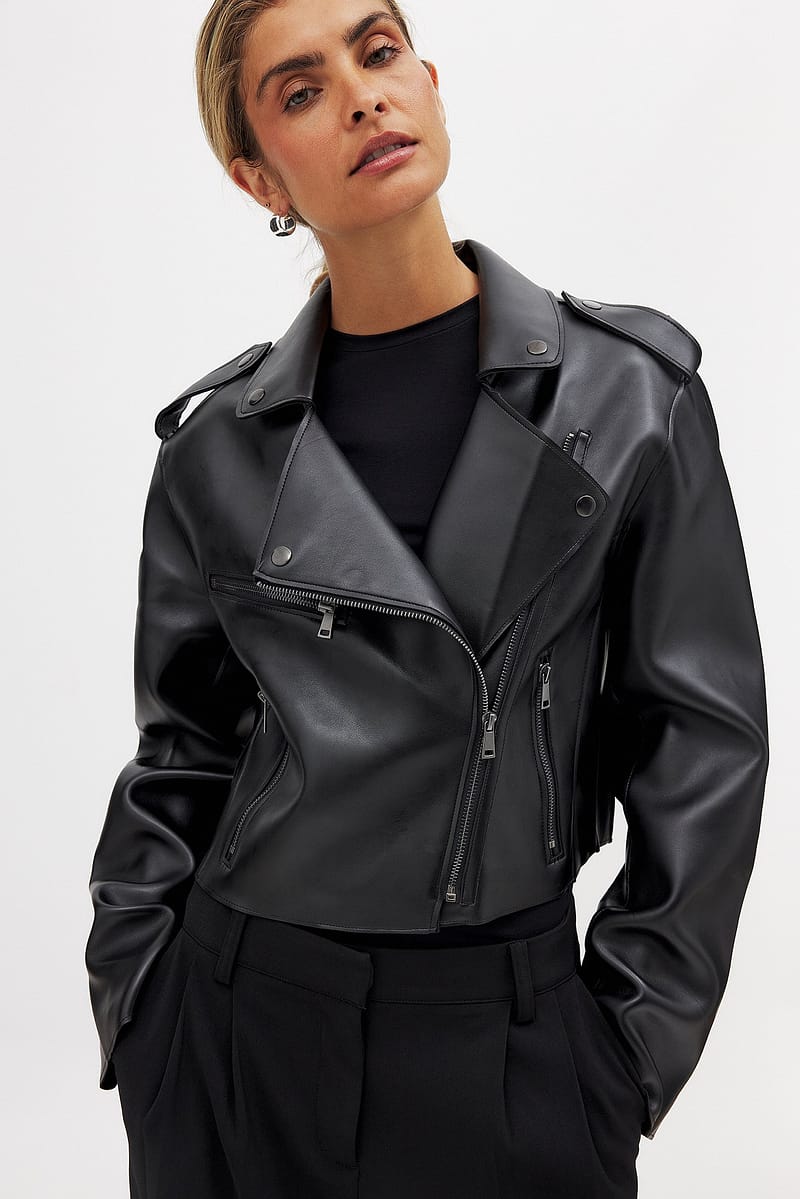 Short Biker PU Jacket - Black