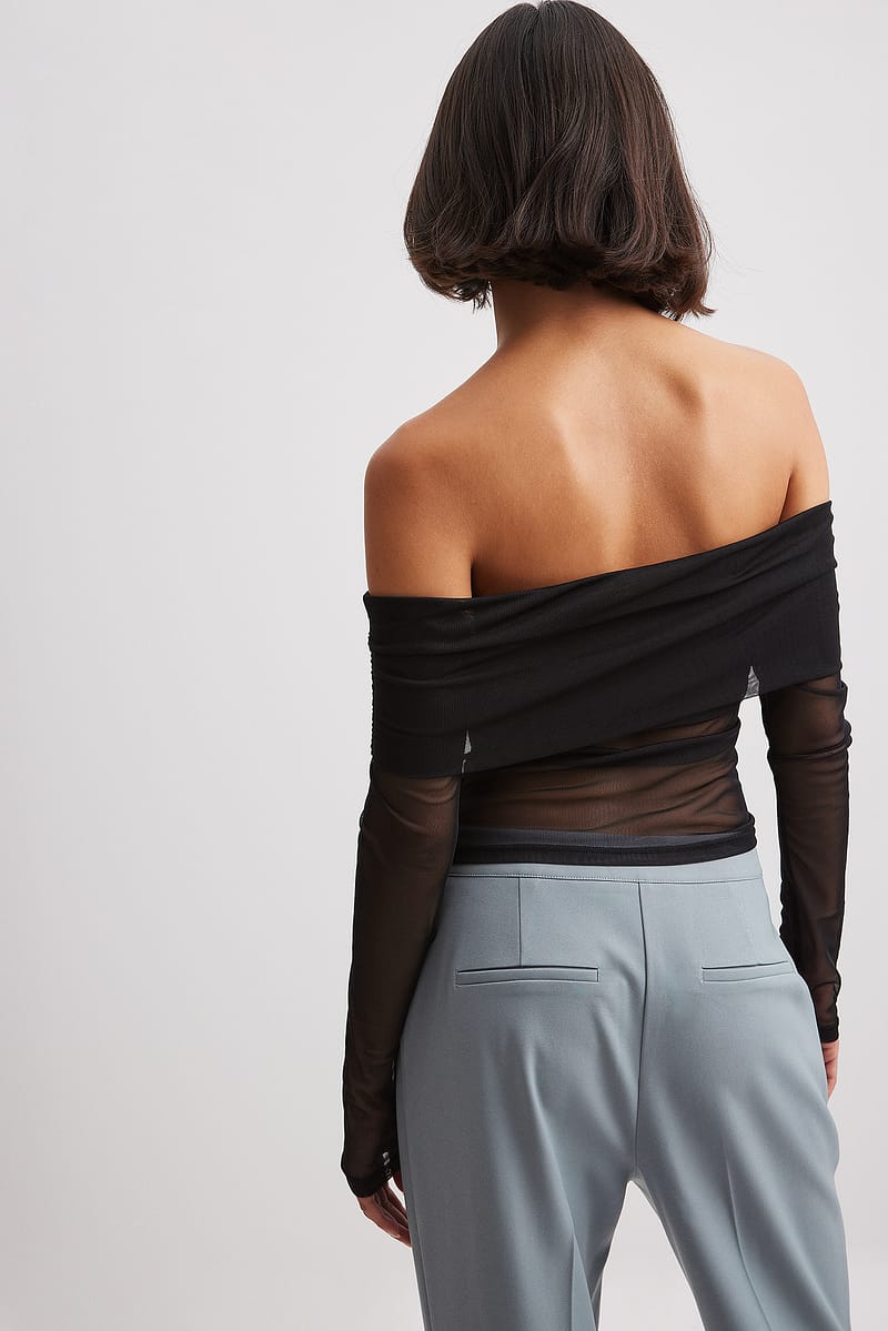 Off Shoulder Mesh Top - Black